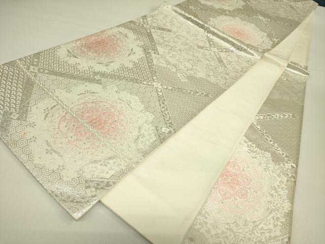 平和屋着物◎六通柄袋帯　正倉院花文　銀糸　正絹　逸品　DAAX1734op