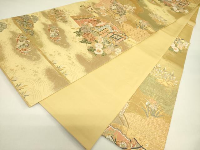 平和屋着物◎六通柄袋帯 御所車鴛鴦花文 金糸 正絹 逸品 DAAX1735op