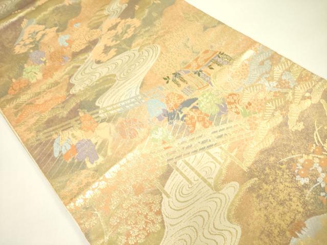 平和屋着物◎西陣 服部織物謹製 六通柄袋帯 こはく錦 手工芸 御所車人物花文 金銀糸 正絹 逸品 DAAX1737op