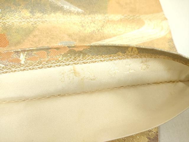 平和屋着物◎西陣 服部織物謹製 六通柄袋帯 こはく錦 手工芸 御所車人物花文 金銀糸 正絹 逸品 DAAX1737op