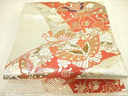 平和屋着物◎佐賀錦 六通柄袋帯 鳳凰舞蝶花文 金糸 正絹 逸品 DAAX1740op