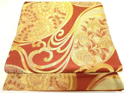 平和屋着物◎六通柄袋帯 花唐草文 金糸 正絹 逸品 DAAX1746op
