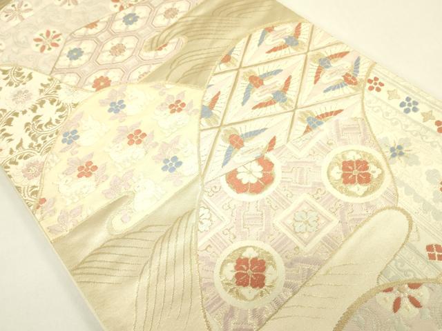 平和屋着物◎六通柄袋帯 唐織 双鶴花文 金糸 正絹 逸品 DAAX1747op
