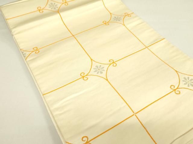 平和屋着物◎六通柄袋帯 幾何学花文 金銀糸 正絹 逸品 DAAX1748op