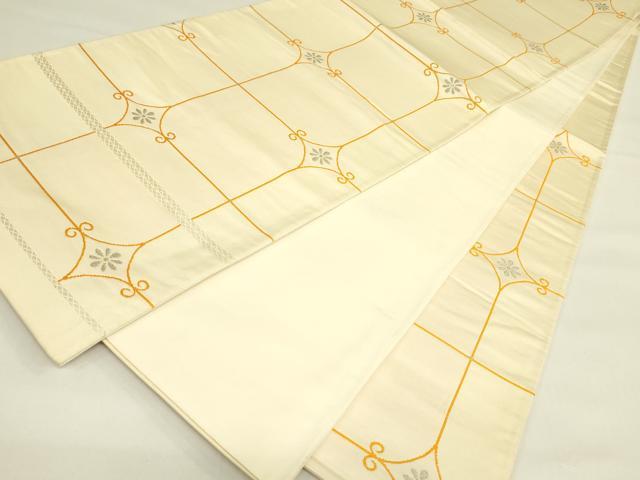 平和屋着物◎六通柄袋帯 幾何学花文 金銀糸 正絹 逸品 DAAX1748op
