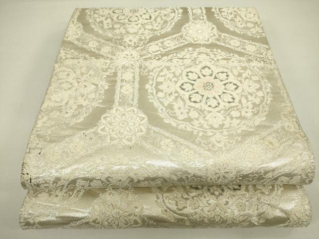 平和屋着物◎六通柄袋帯　唐織　正倉院亀甲花文　銀糸　正絹　逸品　DAAX1776op
