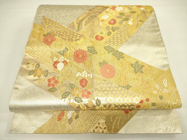 平和屋着物◎六通柄袋帯 唐織 裂取小花蒔絵 金銀糸 正絹 逸品 DAAX1783op