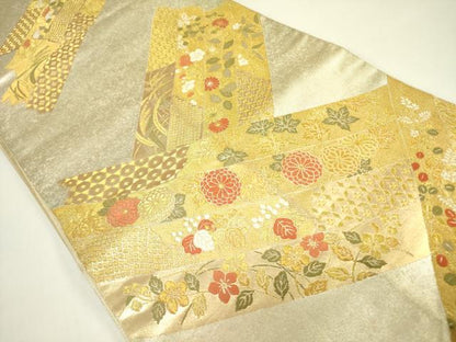 平和屋着物◎六通柄袋帯 唐織 裂取小花蒔絵 金銀糸 正絹 逸品 DAAX1783op