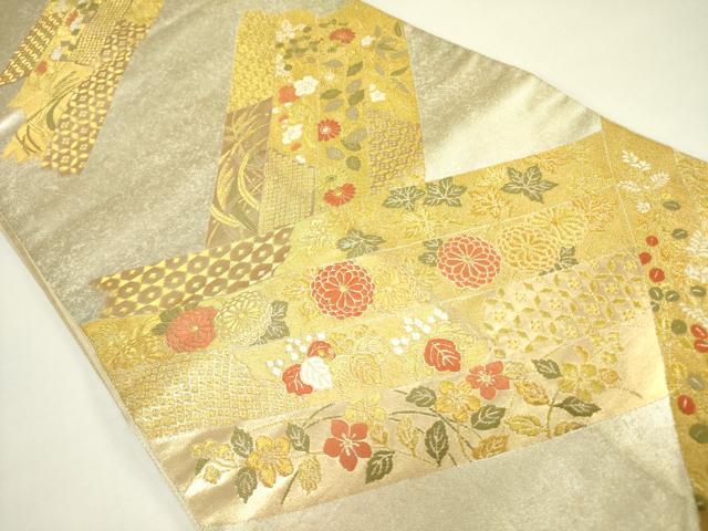 平和屋着物◎六通柄袋帯 唐織 裂取小花蒔絵 金銀糸 正絹 逸品 DAAX1783op