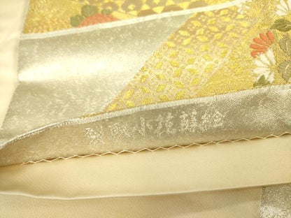 平和屋着物◎六通柄袋帯 唐織 裂取小花蒔絵 金銀糸 正絹 逸品 DAAX1783op