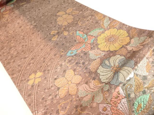 平和屋着物◎六通柄袋帯　舞蝶花文　金糸　正絹　逸品　DAAX1788op