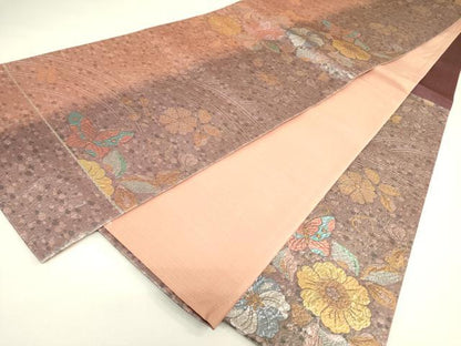 平和屋着物◎六通柄袋帯　舞蝶花文　金糸　正絹　逸品　DAAX1788op