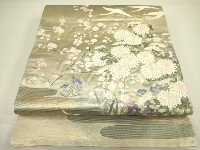 平和屋着物◎太鼓柄袋帯 唐織 飛鶴花文 金糸 正絹 逸品 DAAX1791op