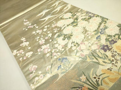 平和屋着物◎太鼓柄袋帯 唐織 飛鶴花文 金糸 正絹 逸品 DAAX1791op