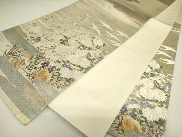 平和屋着物◎太鼓柄袋帯 唐織 飛鶴花文 金糸 正絹 逸品 DAAX1791op