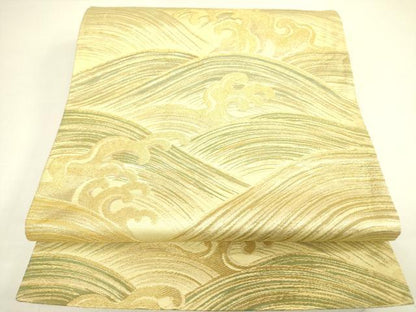 平和屋着物◎西陣 六通柄袋帯 立波文 金糸 正絹 逸品 DAAX1807op