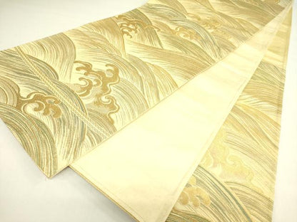 平和屋着物◎西陣 六通柄袋帯 立波文 金糸 正絹 逸品 DAAX1807op