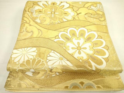 平和屋着物◎六通柄袋帯　立波花文　金糸　正絹　逸品　DAAX1809op