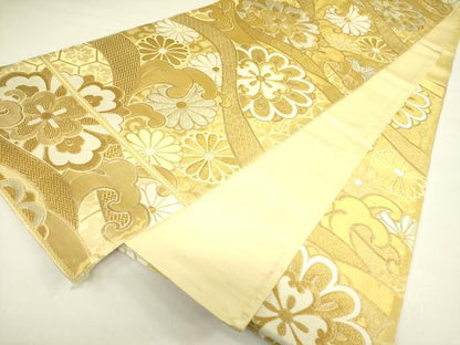 平和屋着物◎六通柄袋帯　立波花文　金糸　正絹　逸品　DAAX1809op