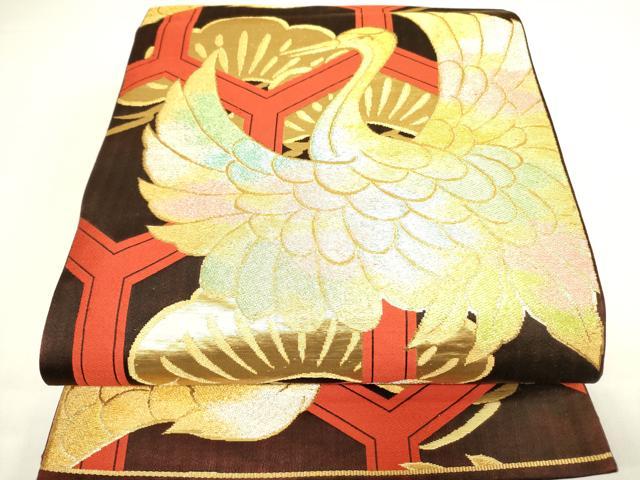 平和屋着物◎六通柄袋帯 飛鶴亀甲松文 金銀糸 正絹 逸品 DAAX1813op