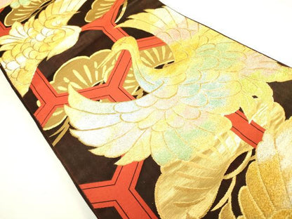 平和屋着物◎六通柄袋帯 飛鶴亀甲松文 金銀糸 正絹 逸品 DAAX1813op