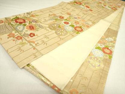 平和屋着物◎六通柄袋帯 唐織 花車文 金銀糸 正絹 逸品 DAAX1819op
