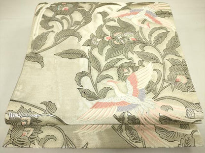 平和屋着物◎六通柄袋帯　唐織　鳳凰更紗花文　銀糸　正絹　逸品　DAAX1830op
