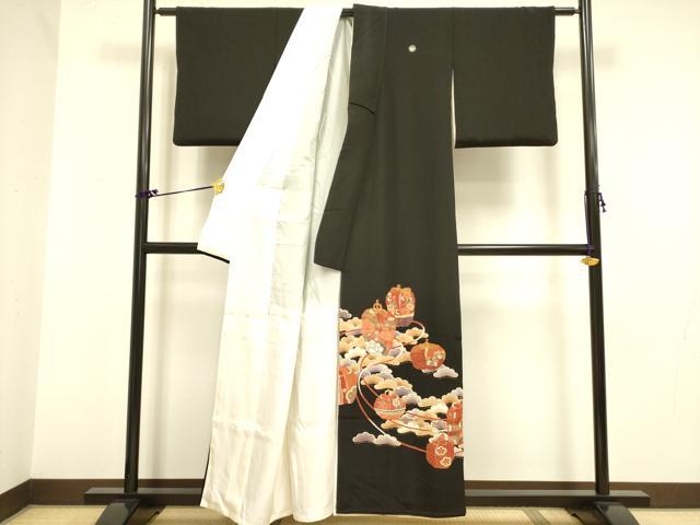 平和屋着物■豪華黒留袖　作家物　駒刺繍　仕覆花文　金彩　正絹　逸品　DAAX1891op