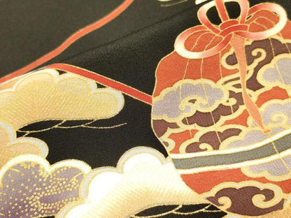 平和屋着物■豪華黒留袖　作家物　駒刺繍　仕覆花文　金彩　正絹　逸品　DAAX1891op