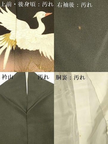 平和屋着物■豪華黒留袖　飛鶴松葉文　暈し染め　金彩　正絹　逸品　DAAX1919op