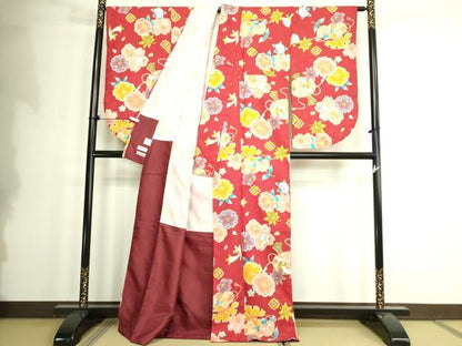 平和屋着物●小振袖 二尺袖 草花文 洗える着物 DAAX1943op