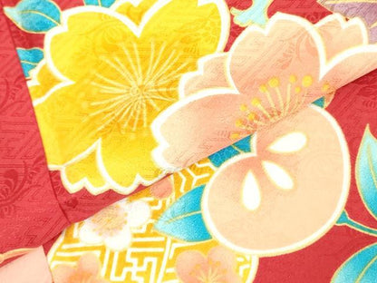 平和屋着物●小振袖 二尺袖 草花文 洗える着物 DAAX1943op