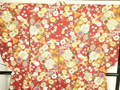 平和屋着物●小振袖 二尺袖 牡丹 亀甲花文 金彩 DAAX1944op