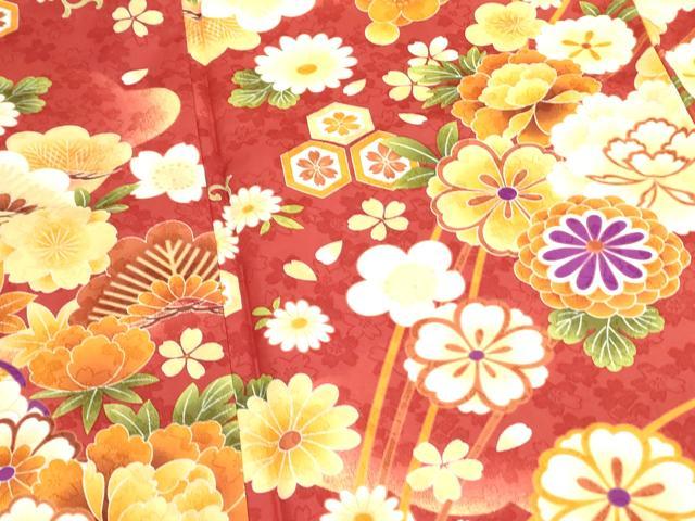 平和屋着物●小振袖 二尺袖 牡丹 亀甲花文 金彩 DAAX1944op