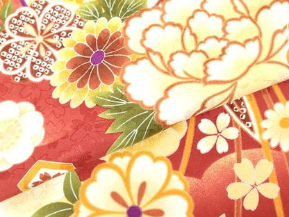 平和屋着物●小振袖 二尺袖 牡丹 亀甲花文 金彩 DAAX1944op