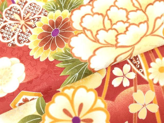 平和屋着物●小振袖 二尺袖 牡丹 亀甲花文 金彩 DAAX1944op