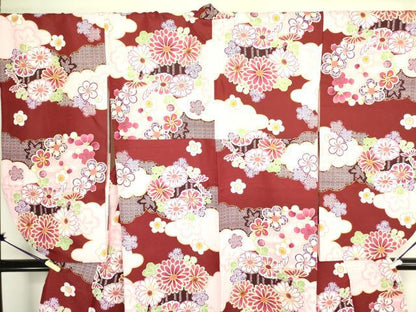 平和屋着物●小振袖 二尺袖 雲取り花文 洗える着物 DAAX1962op