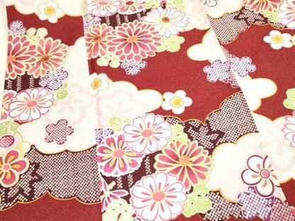 平和屋着物●小振袖 二尺袖 雲取り花文 洗える着物 DAAX1962op