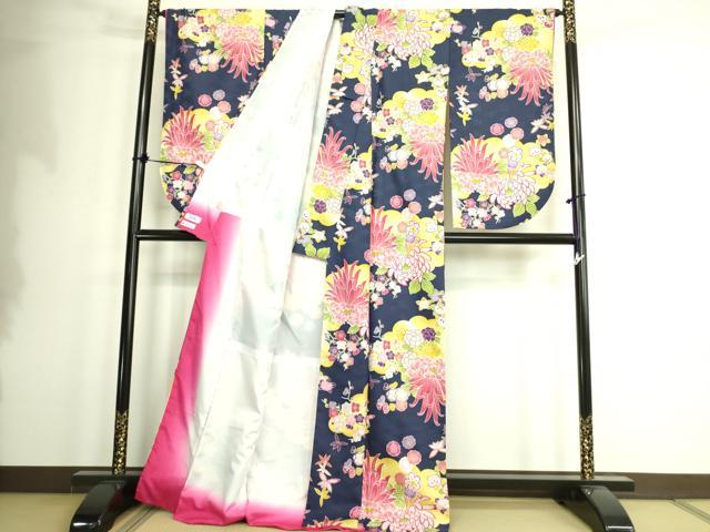 平和屋着物●小振袖　二尺袖　乱菊　橘　洗える着物　DAAX1969op