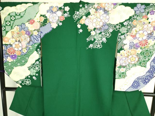 平和屋着物●小振袖 二尺袖 御所車花文 金彩 洗える着物 DAAX1973op