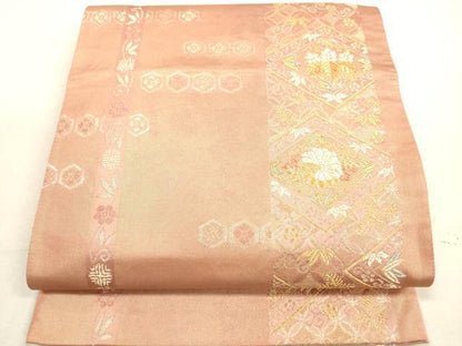 平和屋着物◎六通柄袋帯 吉祥花菱文 金糸 正絹 逸品 DAAX2223xg