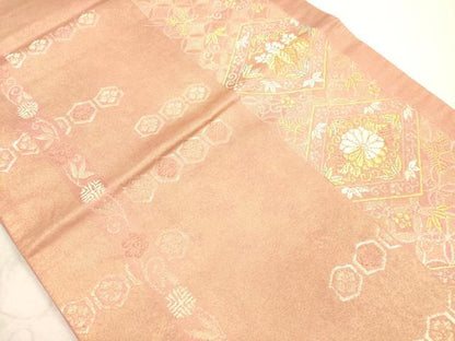 平和屋着物◎六通柄袋帯 吉祥花菱文 金糸 正絹 逸品 DAAX2223xg