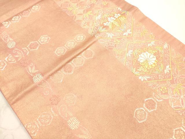 平和屋着物◎六通柄袋帯 吉祥花菱文 金糸 正絹 逸品 DAAX2223xg