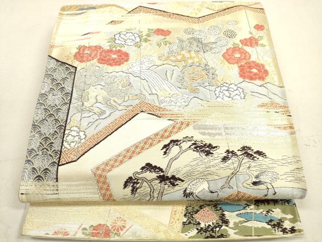 平和屋着物◎六通柄袋帯 屏風唐獅子花文 金銀糸 正絹 逸品 DAAX2231xg