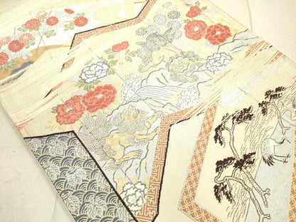 平和屋着物◎六通柄袋帯 屏風唐獅子花文 金銀糸 正絹 逸品 DAAX2231xg