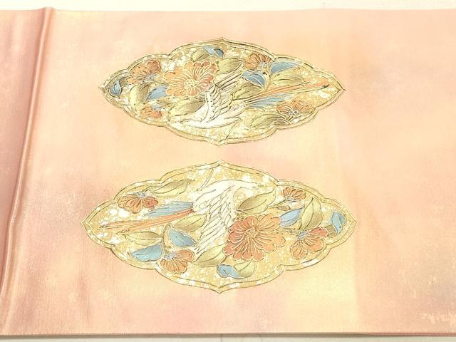 平和屋着物◎西陣 藤林織物謹製 六通柄袋帯 花鳥文 金銀彩 引箔 証紙付き 正絹 逸品 DAAX2243xg