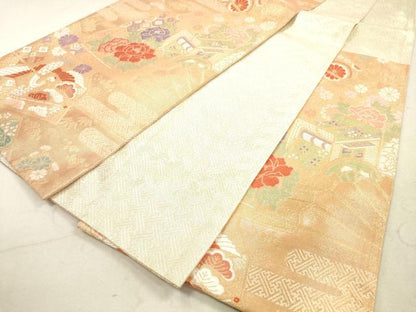 平和屋着物◎佐賀錦 六通柄袋帯 唐織 御所車飛鶴花文 金糸 正絹 逸品 DAAX2245xg