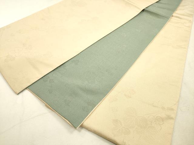 平和屋着物◎両面 全通柄袋帯 枝葉文 浅黄色 青白橡色 正絹 逸品 DAAX2247xg