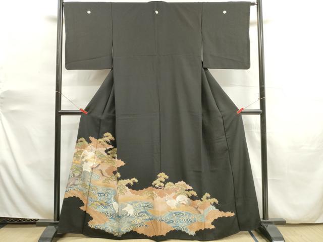 平和屋着物■豪華黒留袖　駒刺繍　群鶴松文　金銀彩　正絹　逸品　DAAX2263xg