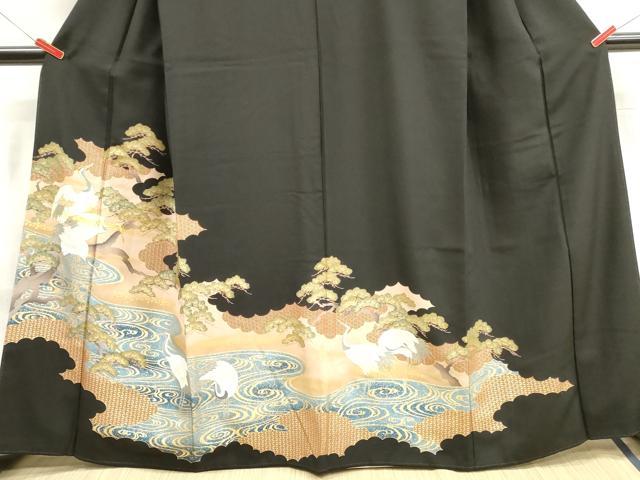 平和屋着物■豪華黒留袖　駒刺繍　群鶴松文　金銀彩　正絹　逸品　DAAX2263xg